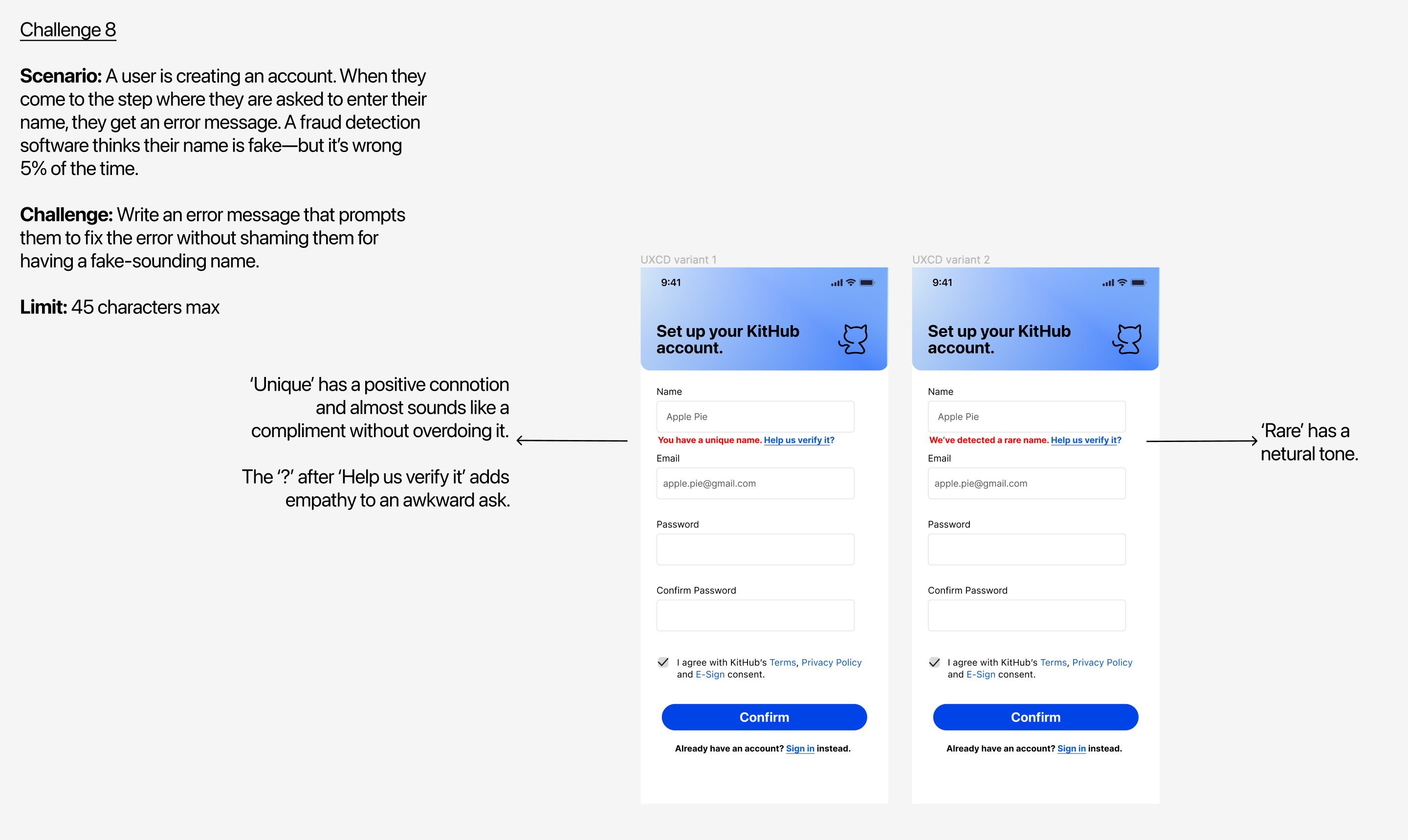 Sign-in errors design variation